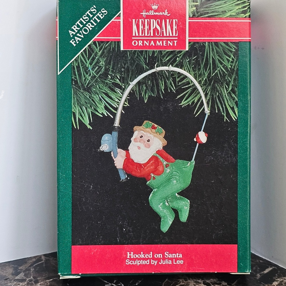 1991 Hallmark Keepsake Ornament Hooked on Santa Fishing Julia Lee QX4109 Vintage